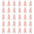 20 pc Alloy Enamel Pendants Cadmium Free & Lead Free Awareness Ribbon Shape Light Gold Plated Pink