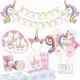 Unicorn Birthday Decoration Including Disposable Plates Napkins Tablecover for Girl Birthday Unicorn