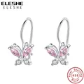 ELESHE 925 Sterling Silver Pink CZ Butterfly Small Hoop Earring For Baby Kids Girls Children Cute