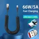 66W 5A Fast Charging Type C Cable Spring Telescopic Car Phone Charger USB Cable For Samsung Xiaomi