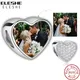 Personalized 925 Sterling Silver Custom Photo Beads Pave Cubic Zirconia Heart Charms Fit Original