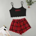 Indumenti da notte in cotone da donna Cute Cartoon Letter Print Short Set pigiama per donna Set