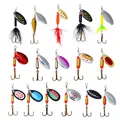 16 Pcs Fishing Hooks LURE Spinning Metal Rhinder Feather Trout Bass Salmon Lure Hand Cranks Decoy