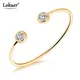 Lokaer Trendy Titanium Stainless Steel Open Bangles For Women Girl Gold Plated Bezel Setting Cubic