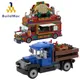 Buildmoc Street View City Town Traffic Taco Food Truck and 1930s Farm Truck Mini Car Building Blocks