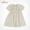 Baby Girl Dress Embroidery Flower Peter Pan Collar Summer Infant Toddler Girl Cotton Dress Puff