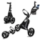 3 Wheels Folding Golf Push cart with Foot Brake & Phone Holder & Waterproof Cooler Bag Portable