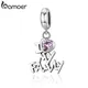 BAMOER Genuine 925 Sterling Silver I Love My Family Heart Dangle Charms fit Women Charm Bracelets