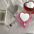 1pc Acrylic Double Side Makeup Mirror Cute Heart Shaped Cosmetic Mirror Transparent Base Home