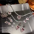 ZLIDIN Bright Pink Love Jewel necklace Designer plated 18K gold grape purple heart type zircon wings