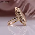 PATAYA New Hot Glossy Rings Women 585 Rose Gold Color Weaving Rhombus Hollow Rings etnico Bridal