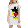 Cute Minnie Mouse Print Girl Dress Children Summer Short Sleeve Birthday Party Dresses Girls White