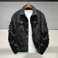 Trendy Denim Jacket Cool Men Jacket Ripped Hole Loose Single Breasted Denim Jacket Daily Wear