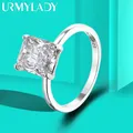 URMYLADY 4ct Emerald Moissanite Ring s925 Sterling Sliver Plated 18k White Gold Wedding Band