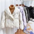 Winter New Fashion 90% White Duck Down Short Jacket Women Thick Warm Loose Cocoon Type Hooded