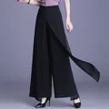 Summer Wide Leg Pants Women's Long Trousers Casual Vintage High Waist Chiffon Side Split Loose