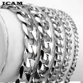 ICAM 3-11mm Men's Bracelets Silver Stainless Steel Curb Cuban Link Chain Bracelets For Men Women