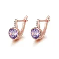 MxGxFam Round Violet Zircon Hoop Earrings For Women Hot Jewelry (Pink) Rose Gold Plated AAA+ Nickel