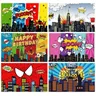 Laacco Cartoon Super City fondali supereroe esplodere moderno Cityscape bambini compleanno ritratto