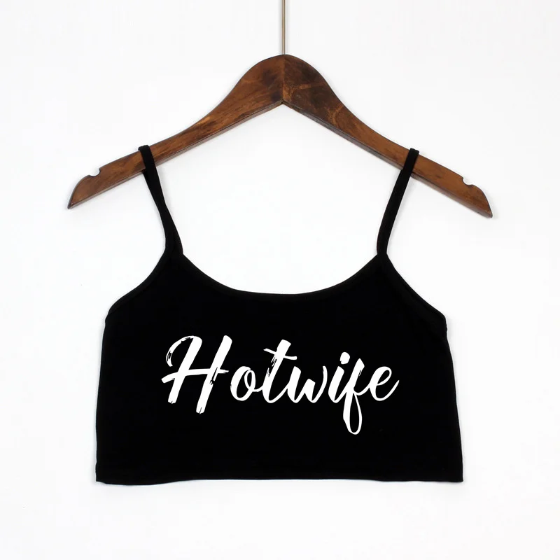 Canotta sexy in cotone elastico da donna senza maniche corta HOT WIFE Crop Top sexy Nuove lettere di moda Stampa Canotta estiva Bar Donna