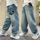 2024 nuovi ragazzi Cool Jeans primavera e autunno pantaloni coreani Casual blu pantaloni larghi