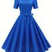 Polka Dot Bow Front Dress, Vintage Elegant Square Neck Short Sleeve Dress, Women's Clothing