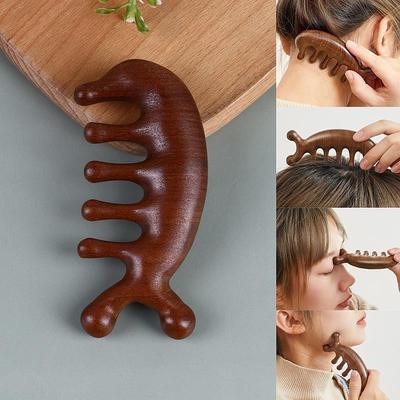 1pc Sandalwood Massage Comb, Little Dolphin Meridian Massage Comb, Five-tooth Wooden Therapy Comb