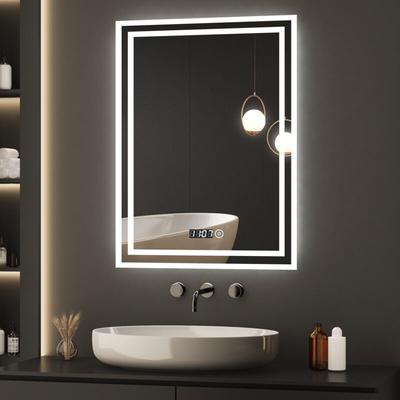 Boromal - spiegel mit beleuchtung touch mit uhr 50x70 cm vertikal badspiegel led badezimmerspiegel