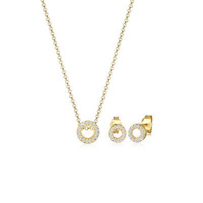 Schmuckset ELLI DIAMONDS "Kette Ohrstecker Diamant(0.215 ct.)375 Gelbgold" Schmuck-Sets Gr. OneSize, goldfarben (gold, weiß) Damen Schmucksets