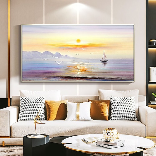 Ölgemälde handgemachte handbemalte Wandkunst moderne abstrakte Sonnenaufgang Seestück Dekoration Dekor gerollte Leinwand kein Rahmen ungedehnt Image