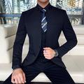 Dark Grey Black Men's Fall Suits 3 Piece Mandarin Collar Solid Colored Tailored Fit Single Breasted One-button 2024