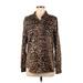 Calvin Klein Long Sleeve Blouse: Brown Leopard Print Tops - Women's Size Medium