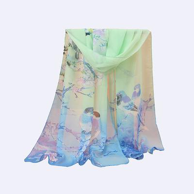 New Chiffon Scarves Women Summer Thin Scarf Shawls And Wraps Flower with Bird Print Hijab Stoles