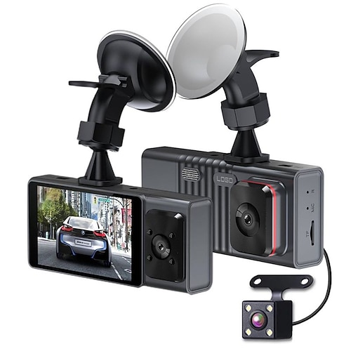 3-Kanal-Dash-Cam vorne und hinten innen 1080p-Dash-Ir-Nachtsicht-Loop-Aufnahme-Auto-DVR-Kamera mit 3-Zoll-IPS-Bildschirm 3 Kameras Auto-Dashcam Image