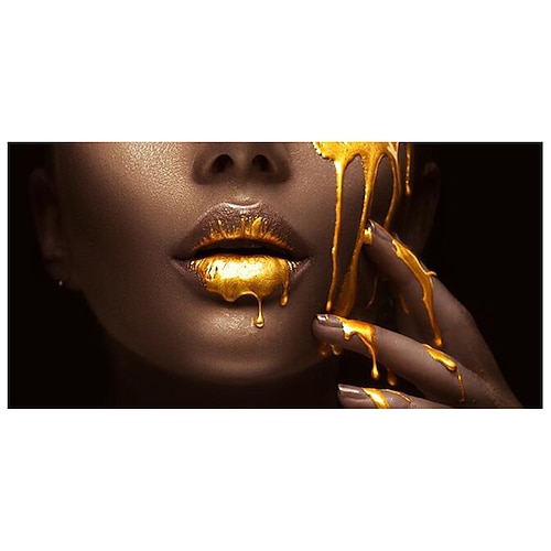 Wandkunst Leinwand Poster Malerei Kunstwerk Bild Gold Lippen Frau Heimtextilien Dekor gerollte Leinwand kein Rahmen ungerahmt ungedehnt Image
