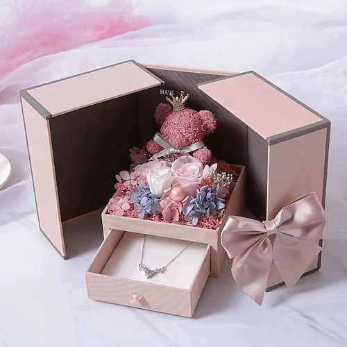 Valentinstag Kreatives Geschenk Ewige Blume Rosen Geschenkbox Geburtstagsgeschenk Frische Blumen Erhaltung (nur Box) Weihnachtsgeschenk Image