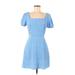 Lily Rose Cocktail Dress - Mini Square Short sleeves: Blue Dresses - Women's Size Medium