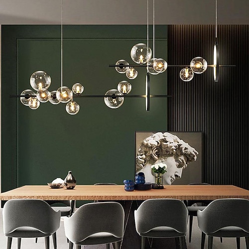 Moderne LED-Pendelleuchte, Kücheninsel, LED-Pendelleuchte, 90/120 cm, G9-Sockel mit transparenter Glaskugel, Pendelleuchte, nordische Pendelleuchte, Industrieleuchte Image