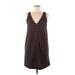 Ann Taylor LOFT Casual Dress - Shift V Neck Sleeveless: Brown Grid Dresses - Women's Size Medium Petite