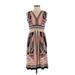 DressBarn Casual Dress - A-Line V-Neck Sleeveless: Brown Aztec or Tribal Print Dresses - Women's Size 4