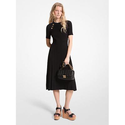 Michael Kors Ribbed Stretch Knit Button Midi Dress Black XXS