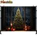 Christmas Window Snowy Night Backdrops Xmas Tree Portrait Photos Photography Background Candles Gift Boxes Decor