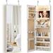 WAGEE Mirror Jewelry Armoire Cabinet with Storage Door Hanging/Wall Mounted Cabinet Organizer with Lighted Built-in Makeup Mirror White