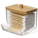 Holder Dispenser for Cotton Ball Cotton Swab Floss Cotton Round Pads - Clear Plastic Holder with Bamboo Lids for Bathroom Canister Storage Organization Vanity Makeup Organizerï¼ˆ1/2/3Pcsï¼‰