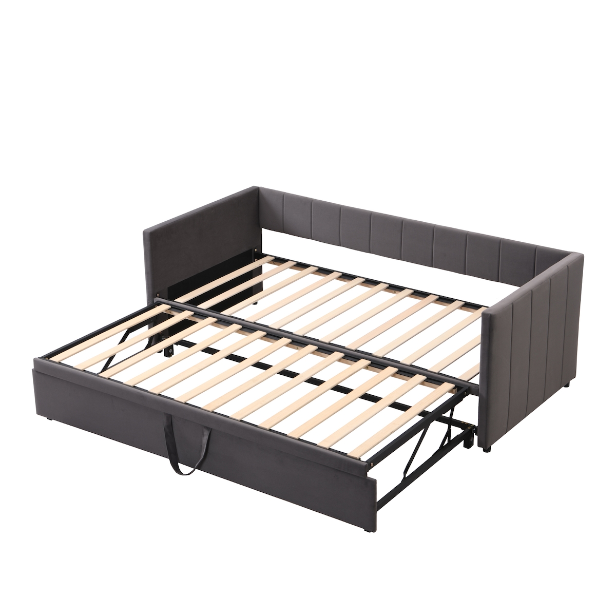 Merax Polsterbett Ausziehbares Schlafsofa 90/180*200 cm mit Lattenrosten, Multifunktionsbett Samtstoff dunkelgrau Image