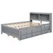 Ivy Bronx Full Size Bed w/ USB & Type-C Ports, LED light, Bookcase Headboard, Trundle & 3 Storage Drawers in Gray | Wayfair