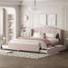 Latitude Run® Platform Bed w/ One Twin Trundle & 2 Drawers, Queen Size Beige Upholstered/Linen in Pink | 43 H x 65 W x 86 D in | Wayfair