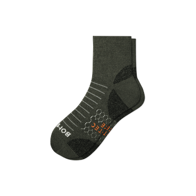 Men's Hiking Performance Quarter Socks - Dark Olive - Large - Cotton Blend - Bombas