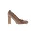Nine West Heels: Slip On Chunky Heel Cocktail Tan Solid Shoes - Women's Size 8 - Round Toe