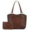 Wrangler Tote Bag for Women Western Studded Purse and Wallet Set, Retro Brown, L